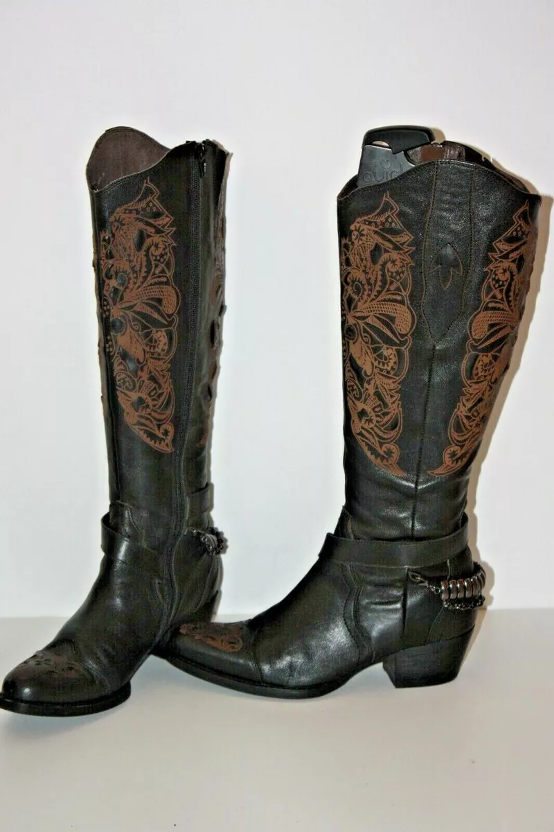 MAM' Zelle Boots Heels cuir imprimé Chain Ankle T 38 New | eBay