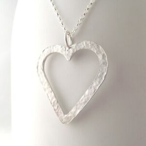 Large Open Heart Necklace Sterling Silver Handmade