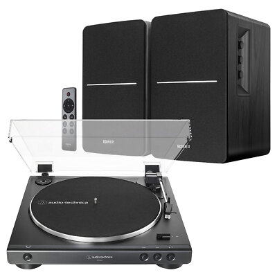 Audio-Technica AT-LP60X Plattenspieler + Edifier R1280DBs schwarz Bluetooth Lautsprecher