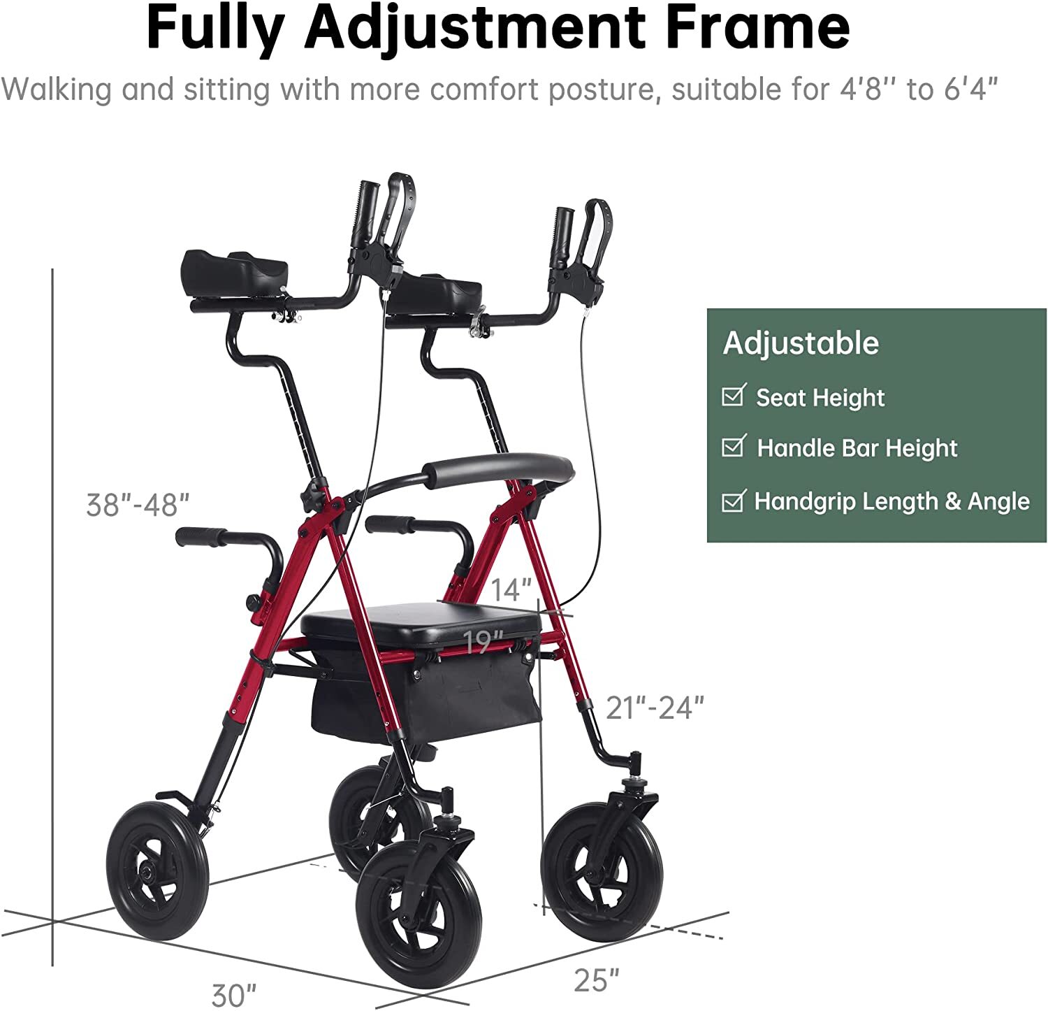10’’ BEYOUR WALKER Upright Rollator Walker Upgrade Walking Rolling