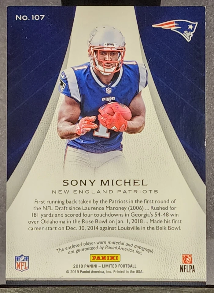 SONY MICHEL 2018 PANINI LIMITED 2 COLOR PATCH RPA #107 60/75 Patriots Georgia  - Image 2 of 2