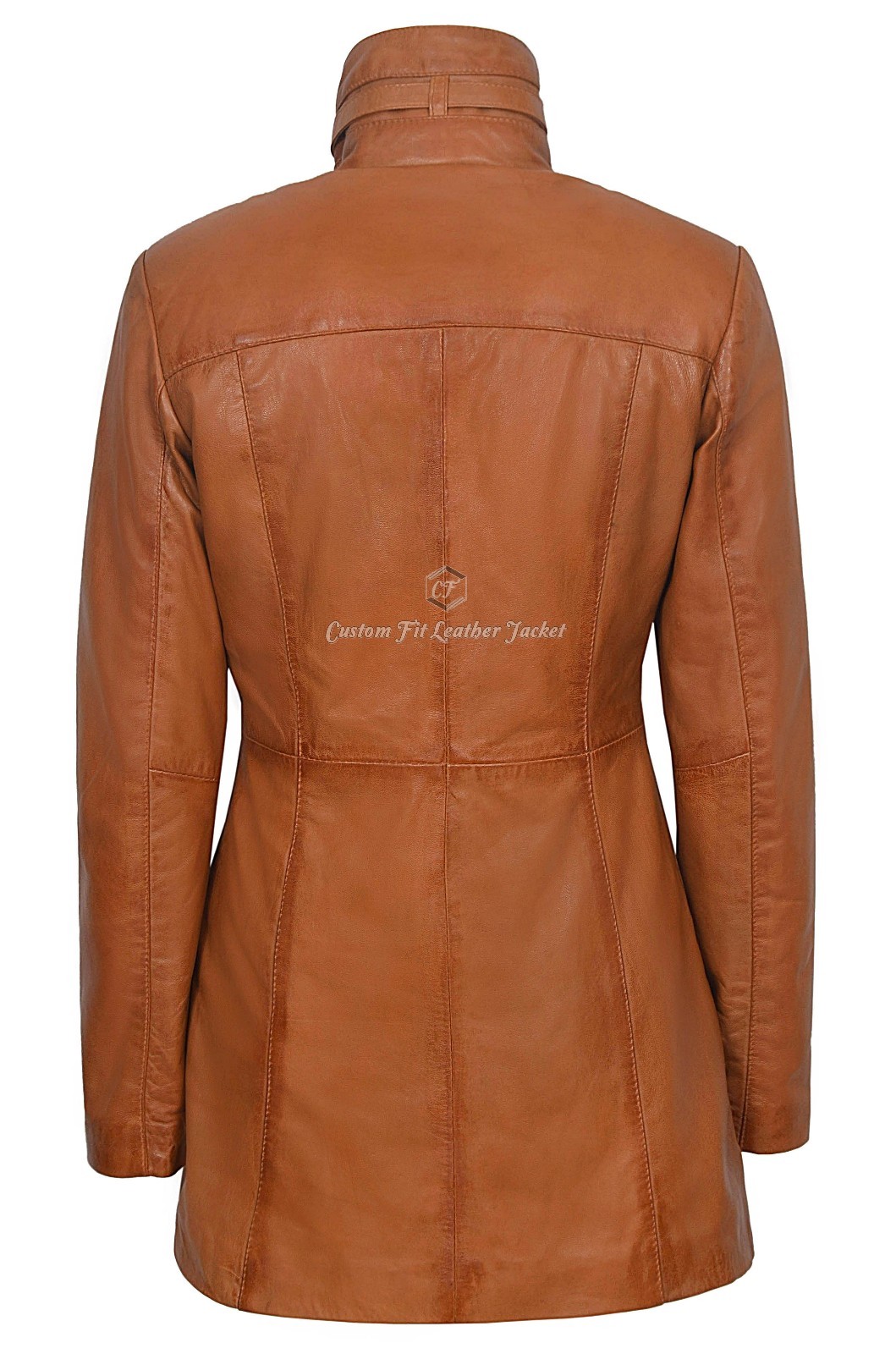 ALTRA MISTRESS' Ladies Leather Jacket Tan Gothic Style Fitted Mid Length Coat 1310