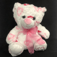 white pink hearts teddy bear valentines sweetheart ribbon bear soft 8 inch