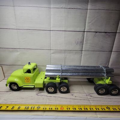 Vintage custom Tonka HI-way dept Green semi hauling pipe 25