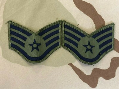 US Air Force Subdued O.D. Green Rank Staff Sergeant Pair