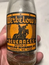 VINTAGE ACL Werbelow's Soda Pop Bottle  Warrior On Horse 7 oz Shawano, Wisconsin