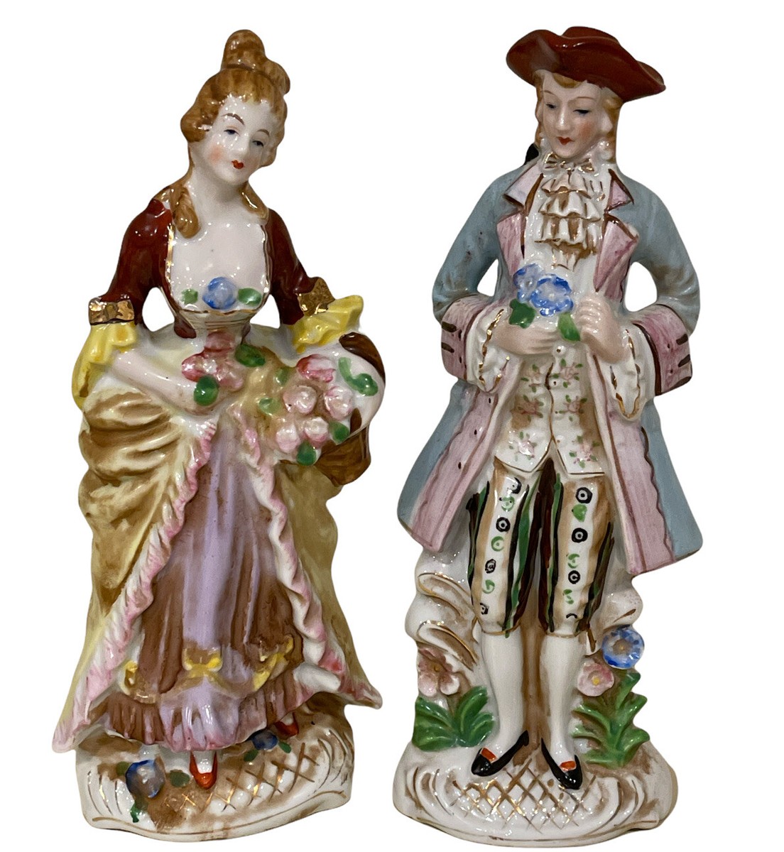 アンティーク人形置物? Vintage Porcelain Ceramic Victorian Man & Woman Figurines