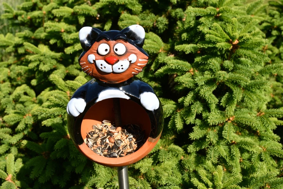 Cerámica Jardín Decoración Alimentador de Pájaros Gato Césped Estaca Exterior Estatua H19cm Midene Foto 4 de 4