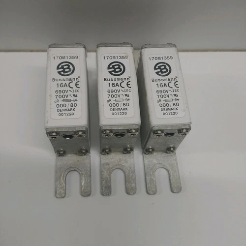 LOT OF (3) GUARANTEED GOOD! BUSSMANN SQUARE BODY 16A 690V FUSES 170M1359