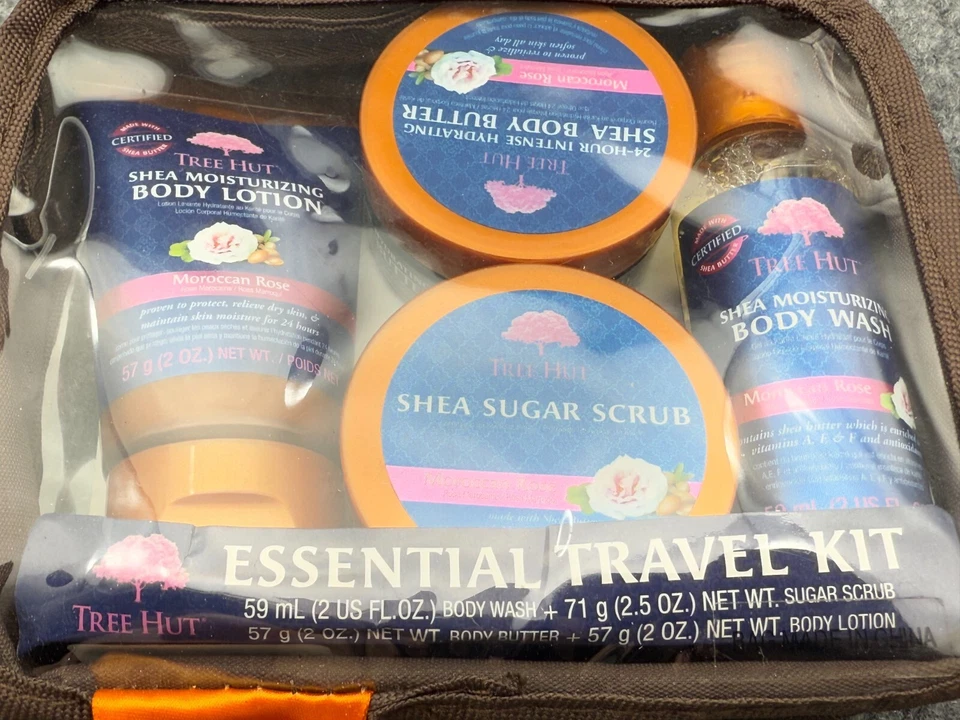 Kit de viaje Tree Hut Moroccan Rose 4 piezas loción exfoliante de karité mantequilla de lavado RARO Foto 2 de 3