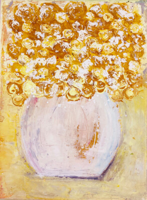 Yellow Roses Floral Flower Painting Palette Knife Collage Art Miz Katie