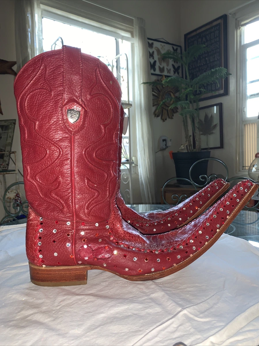 Wild West Men s 9x Toe Ostrich Leg Cowboy Western Boots Red Size 8.5 EE