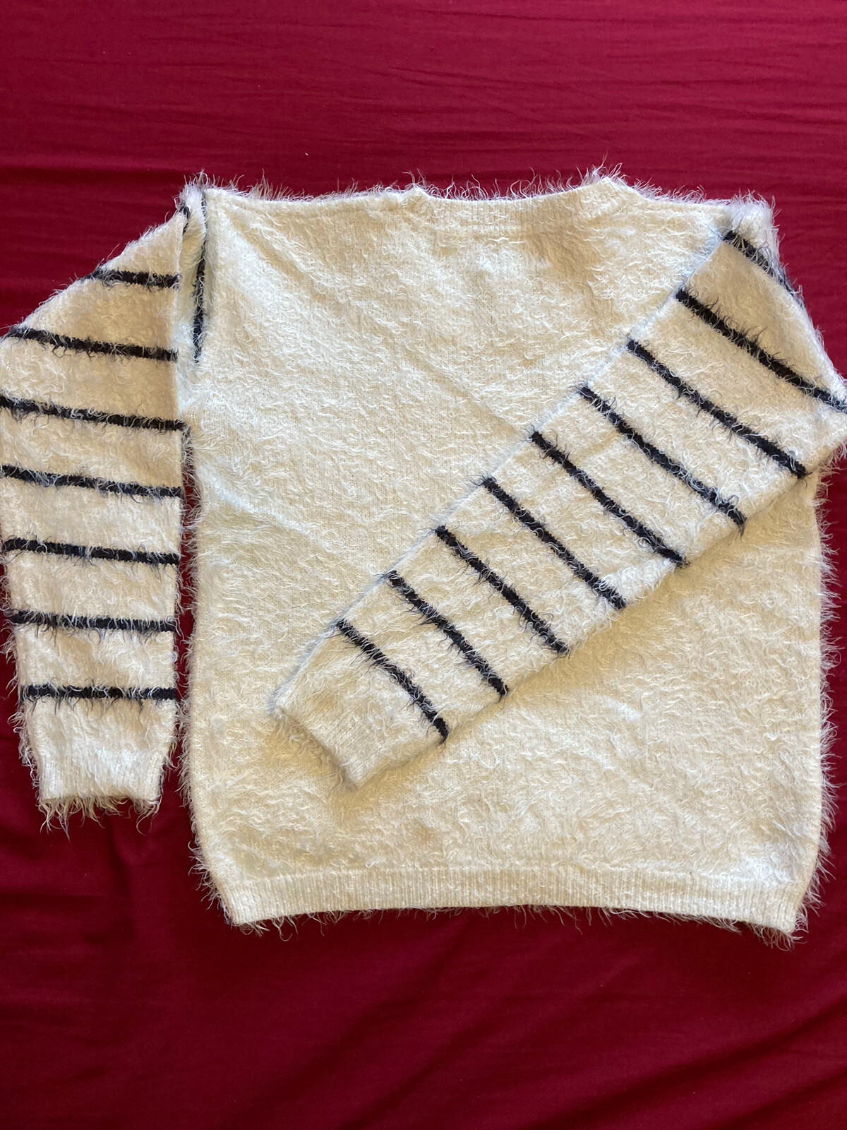 Papaya Ladies Cream Jumper with Stars/Stripes M loose fit, waist length Mohair eBay