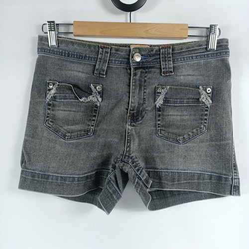 Grey Stretch Denim Short Shorts Frayed 