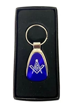 MASON Masonic Custom Engraved  Blue Tear Drop Key Chain Key-ring  . New Cond.