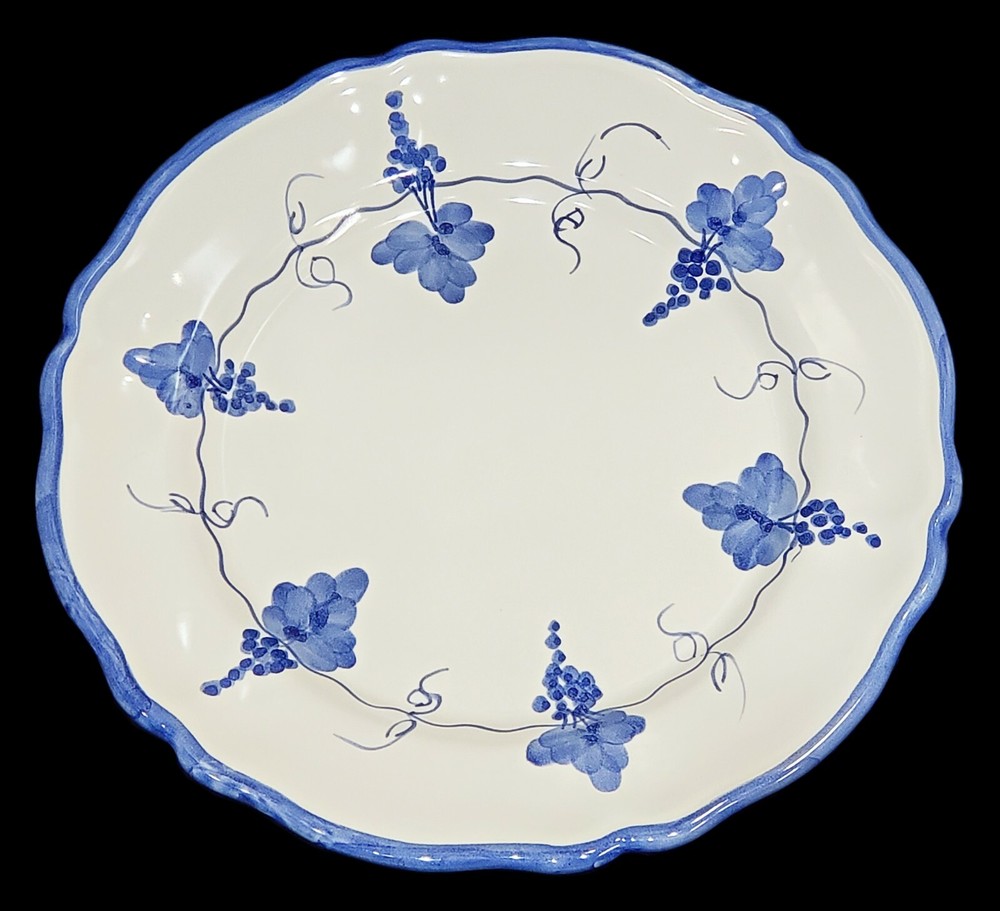 VIETRI Sul Mare Campagna Blue Grapes Scalloped Platter 13 Inch Italian Ceramic Dish