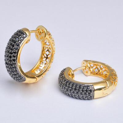Damen Ohrringe Gold 750 Creolen Zirkonia schwarz 18K vergoldet gelbgold O2646L