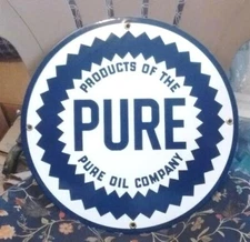 Pure Oil Company Porcelain Coated Sign Home Shop Store Garage Decor 
