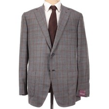 Sartoria Partenopea NWT Sport Coat Size 54 44R US Gray Brown Plaid Wool/Silk/Lin