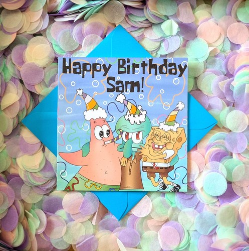 Fun Colourful, Hand Illustrated Personalised, SpongeBob & Friends Birthday Card - Picture 4 of 6