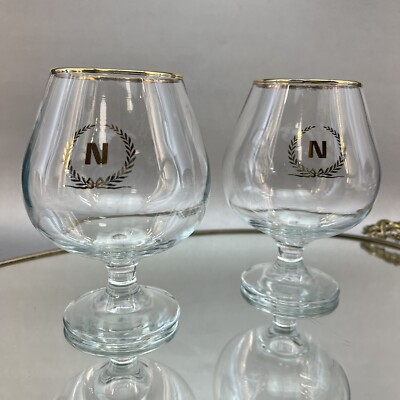 Napoleon Cognac Crystal Brandy Snifters Glasses N Gold Crown 5.5  Mod N Logo