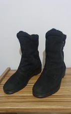Sympatex Rohde Black Short Boots Fur Lined Wedge Heel Zipper Size 36 Germany