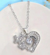 Clear Crystal I Love You Butterfly Heart Pendant Necklace for Women