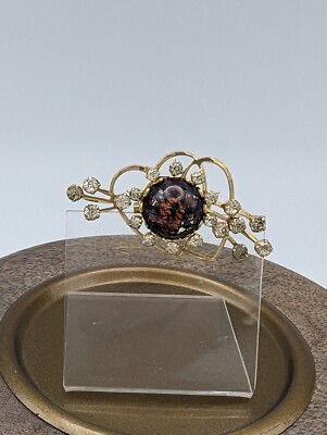 Broche Vintage Boche Bala - Motif Deux Cœurs Gripoix Or - Bijou De Couture Française Occasion