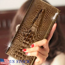 Leather 3D Embossing Alligator Ladies Crocodile Long Clutch Wallets Women Wallet