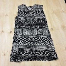 Vintage Cotton Zone Dress Womens PM Black Geometric Sleeveless V Neck Swing Boho