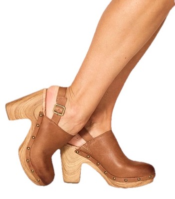 Kork Ease Darby Clogs Leather Studded Slingback Womens Shoes, Brown Size 8