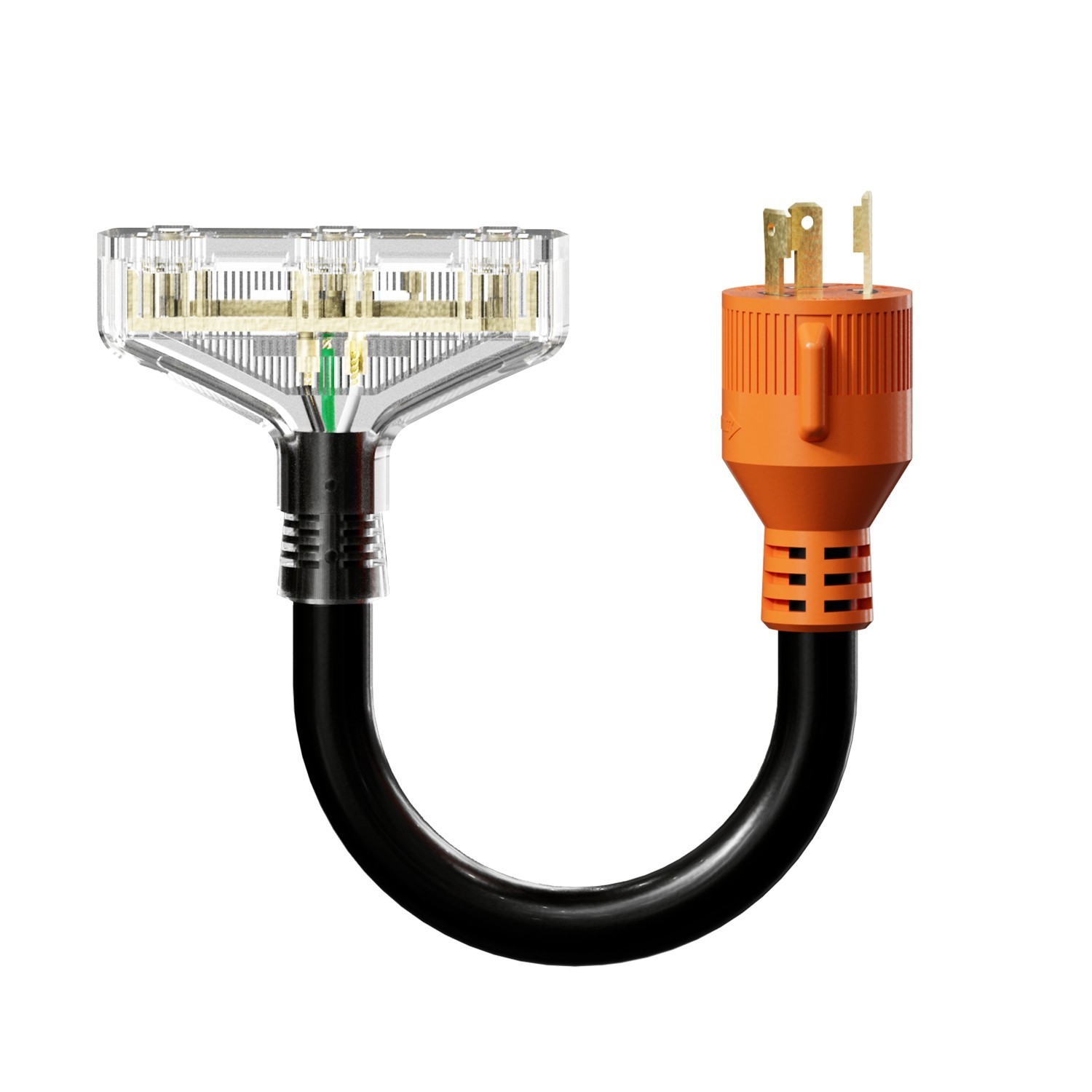 Power Adapter 30amp Male 3-prong Plug To 3x 15 Amp Female Cord