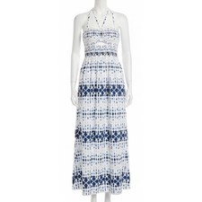 Universal Thread Women Maxi Dress Size M White Blue Smocked Boho 100 Cotton