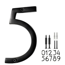 6 inch Black Aluminum Floating House Number 5, Outside Door, Mounting Hardware