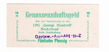Betriebsgeld Genossenschaftsgeld Neuholland LPG Georgi Dimitroff 15 Pfg Typ II