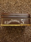 Vintage Coca-Cola “At Soda Fountains 5 Cents” Brown Tin With Hinged Lid — photo 4