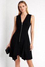 Cue Black Dress Size 12 Sleeveless Corporate Work A-Line Layered Lined Front Zip