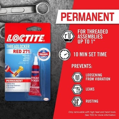 Loctite Nut & Bolt Threadlocker Red 271 Permanent Heavy Duty Adhesive, 6 ml Free