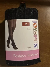 Joyspun Black Tights Womens Side Medium 2 Pair Fishnet & Opaque