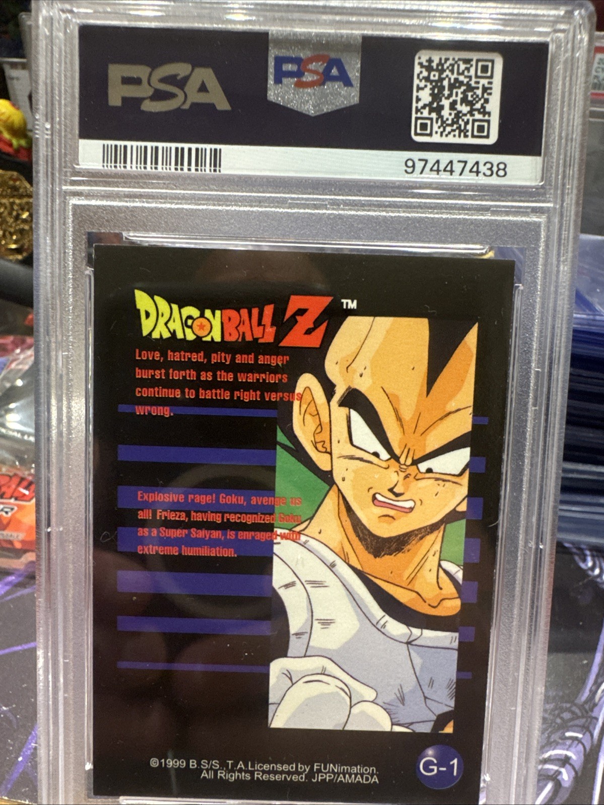 1999 Dragon Ball Z #G-1 Explosive Rage! Goku Silver Prizm PSA 8 view 3