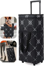 Foldable Rolling Shopping Cart Portable Collapsible Tote Bag Black Pro L Size