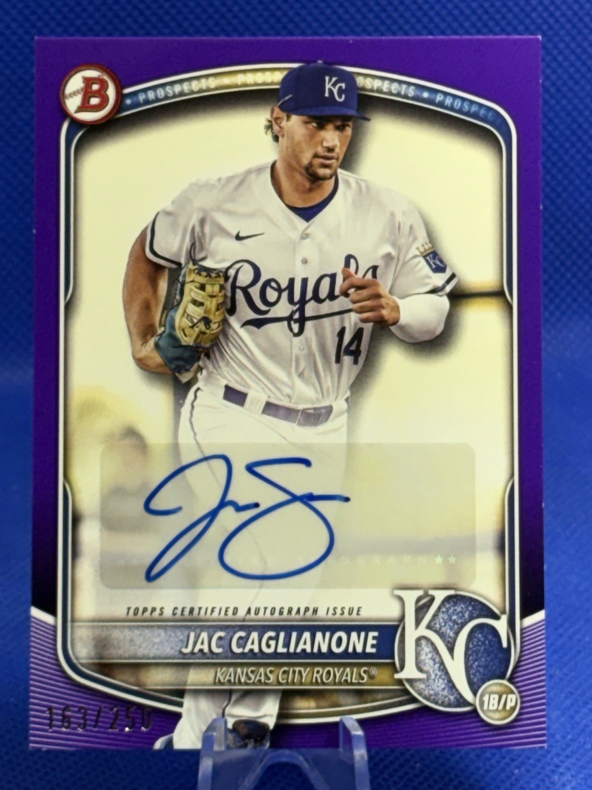 2025 Bowman - Jac Caglianone #BPA-JC  Purple Auto #163 /250   ROYALS