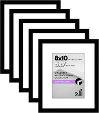 8X10 Picture Frame Black with Polished Plexiglass Set of 5 - 5X7 Frame with Mat