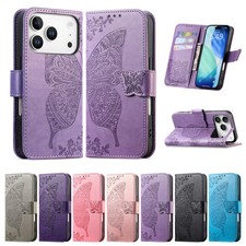 Fr iPhone 17 Pro Max Air 16 15 14 13 12 Butterfly Leather Flip Stand Wallet Case