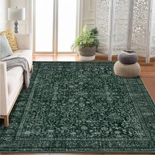 9'x12' Large Area Rugs Vintage Green Floral Boho Washable Carpet for Living