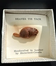 Vintage Beaver Tie Tack Handcrafted in Leather by Hinterland Canada w/ Box