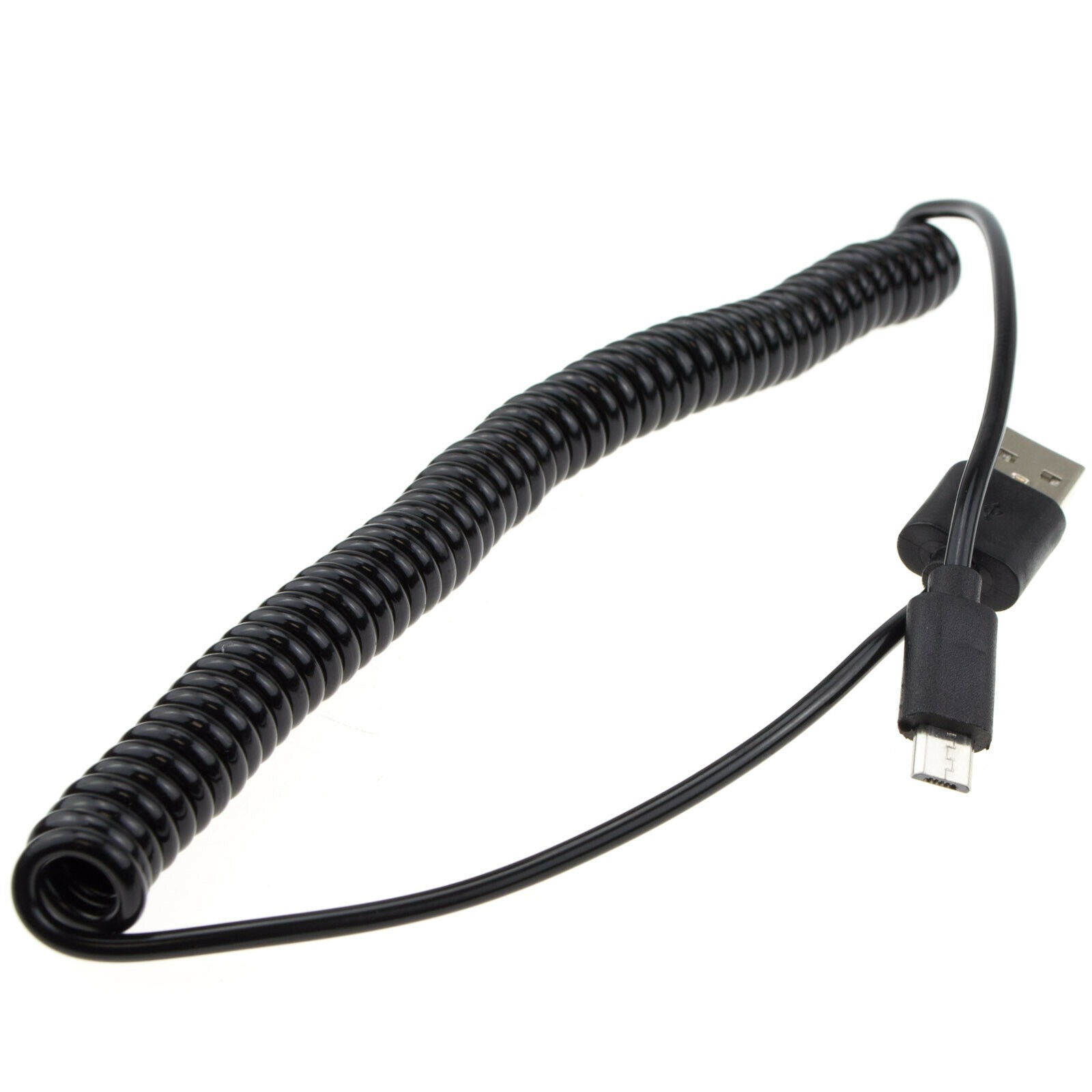 Coiled Shielded USB 2.0 A To MICRO B Data and Charging Cable BLACK 1.8m