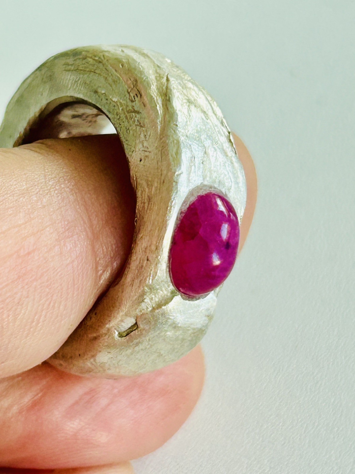 Heavy 999 Silver Ring with Ruby Brutalist Men's S… - image 9