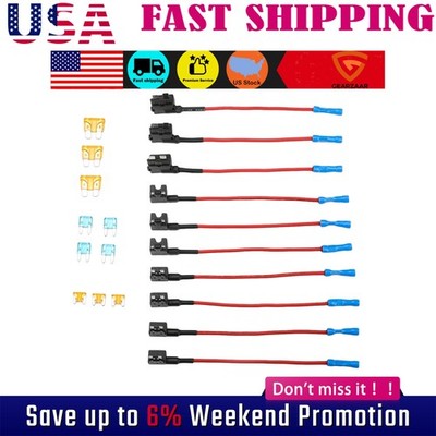 Adapter Universal w/Fuse Holder New 12V GEARZAAR 10pcs Direct Fit