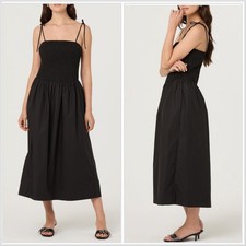 ASTR the Label | Drop Waist Smocked Cotton Midi Dress Black | Medium